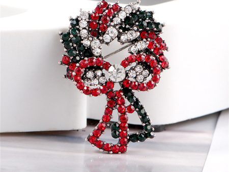 Red Cubic Zirconia & Silver-Plated Christmas Wreath Brooch Cheap