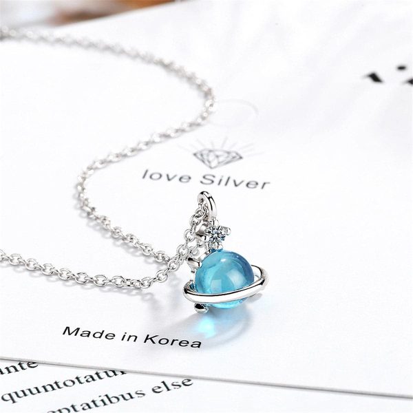 Blue Crystal & Cubic Zirconia Planet Pendant Necklace on Sale