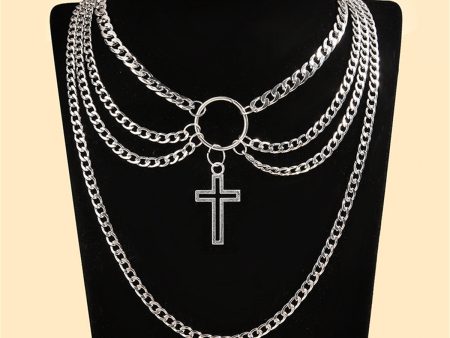 Silver-Plated Cross Layered Pendant Necklace Online now