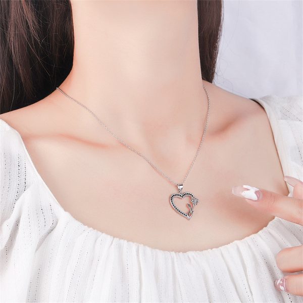 Black Cubic Zirconia & Silver-Plated Rose Heart Pendant Necklace Online Sale