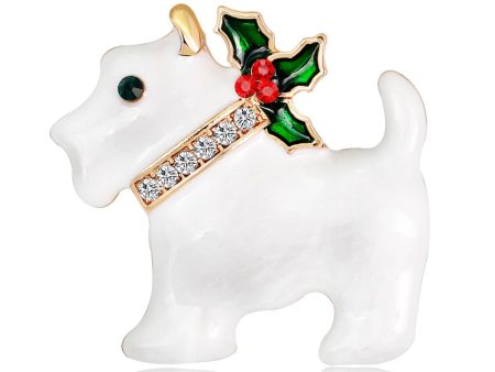 White & Cubic Zirconia Dog Brooch on Sale