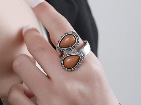 Orange Resin & Silver-Plated Drop Open Ring Online