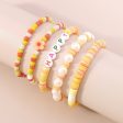 Orange Howlite  Happy  Beaded Stretch Bracelet Set For Cheap