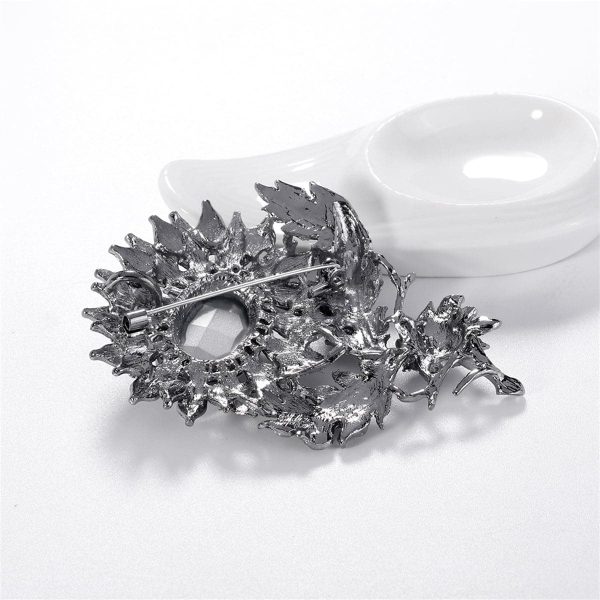 Black Crystal & Cubic Zirconia Sunflower Brooch Online now