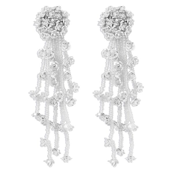 White Acrylic & Silver-Plated Flower Tassel Drop Earrings Online Sale