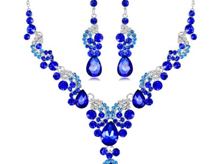 Blue Crystal & Cubic Zirconia Drop Necklace Set on Sale