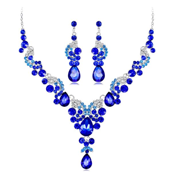 Blue Crystal & Cubic Zirconia Drop Necklace Set on Sale