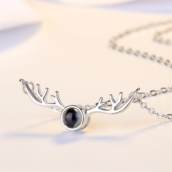 Black Crystal & Platinum Antlers Pendant Necklace Online now