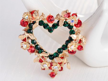 Red & Green Cubic Zirconia & 18K Gold-Plated Wreath Brooch Supply