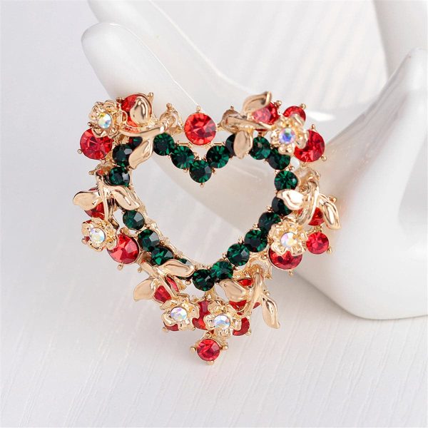 Red & Green Cubic Zirconia & 18K Gold-Plated Wreath Brooch Supply