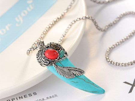 Turquoise & Silver-Plated Horn Pendant Necklace Discount