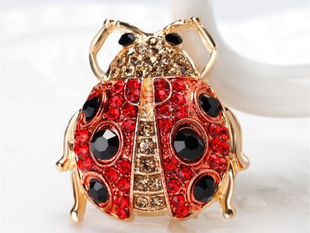 Black Cubic Zirconia & 18K Gold-Plated Ladybug Brooch Sale