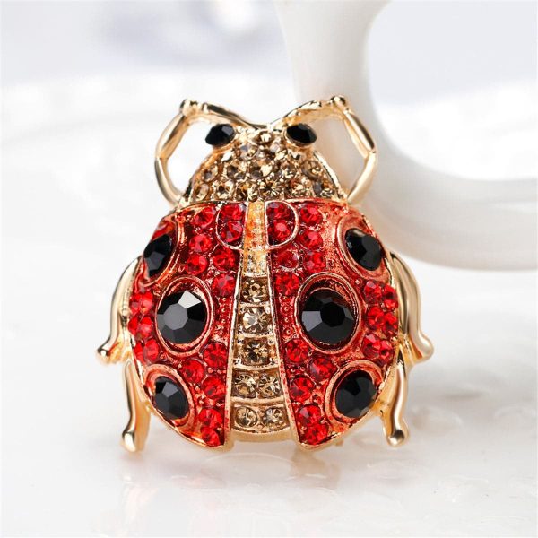 Black Cubic Zirconia & 18K Gold-Plated Ladybug Brooch Sale