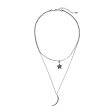 Black Cubic Zirconia & Gunmetal-Tone Moon & Star Layered Necklace For Cheap