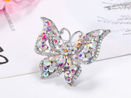 Red & Multicolor Cubic Zirconia Silver-Plated Butterfly Brooch For Discount