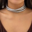 Silver-Plated Herringbone Layered Choker Necklace For Discount