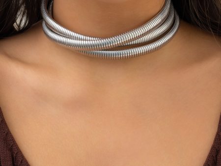 Silver-Plated Herringbone Layered Choker Necklace For Discount