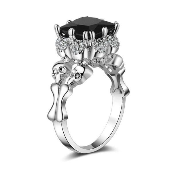 Black Crystal & Cubic Zirconia Skull Ring For Sale