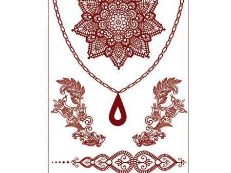 Red Mandala Teardrop Pendant Temporary Tattoo Set - 5 Pcs For Discount