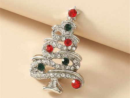 Red & Green Cubic Zirconia Silver-Plated Holiday Tree Brooch Hot on Sale