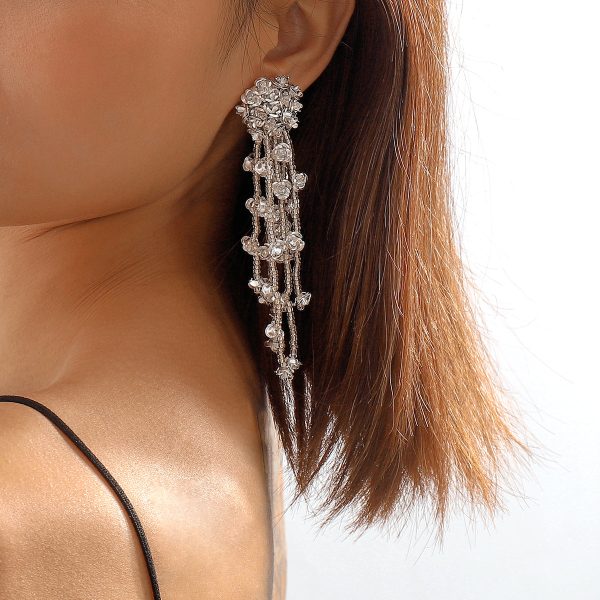 White Acrylic & Silver-Plated Flower Tassel Drop Earrings Online Sale