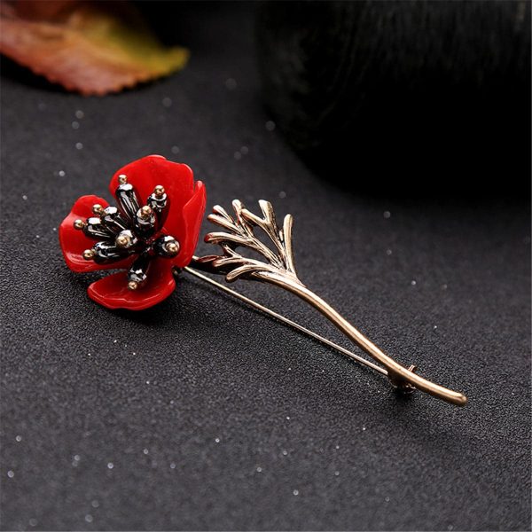 Red Enamel & Pearl 18k Gold-Plated Plum Blossom Brooch Online