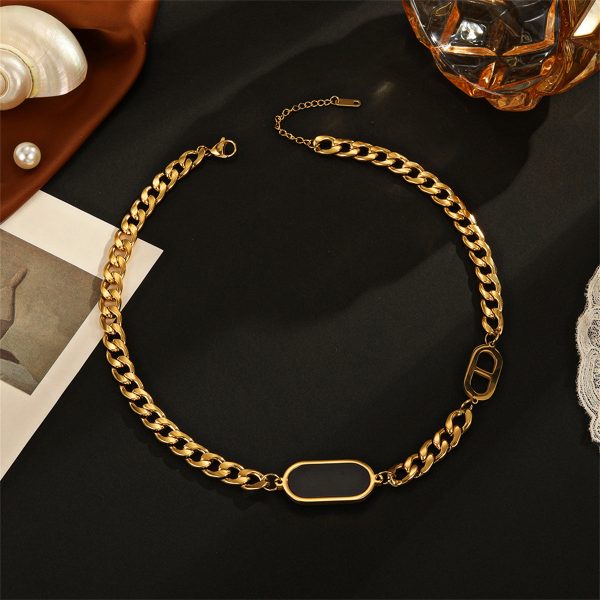 Black Acrylic & 18K Gold-Plated Curb Chain Necklace Online