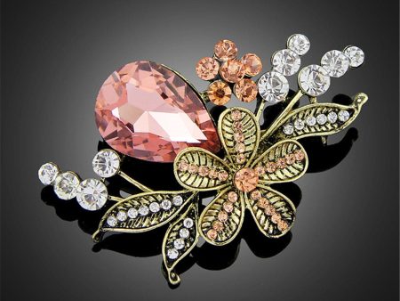 Pink Crystal & Cubic Zirconia Flower Brooch on Sale