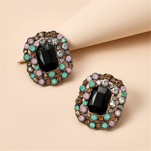 Black Crystal & Cubic Zirconia Square Halo Stud Earrings on Sale