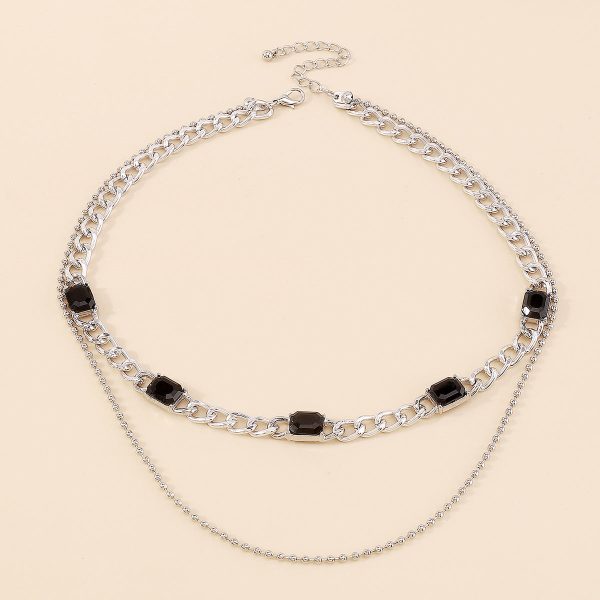 Black Crystal & Silver-Plated Dual-Chain Station Layered Necklace Online now