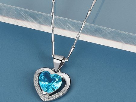 Blue Crystal & Cubic Zirconia Heart Pendant Necklace Online now