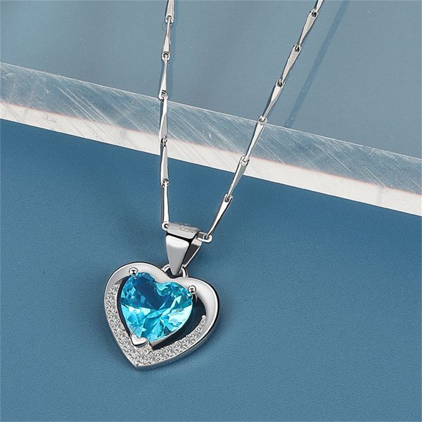 Blue Crystal & Cubic Zirconia Heart Pendant Necklace Online now