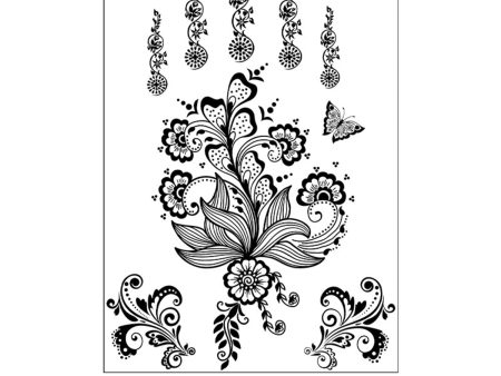 Black Lace-Print Botanical Temporary Tattoo Set - 5 Pcs Fashion