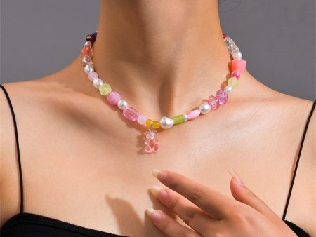 Natural Quartz & Pearl Bear Pendant Choker Hot on Sale