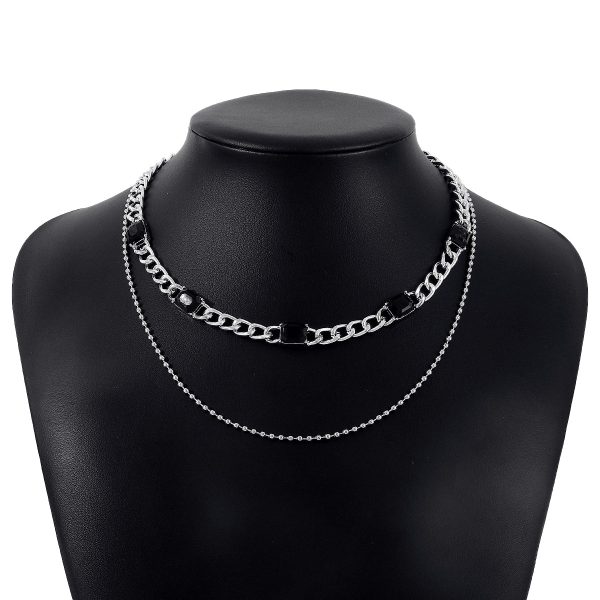 Black Crystal & Silver-Plated Dual-Chain Station Layered Necklace Online now