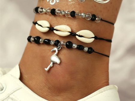 Black Resin & Pukka Shell Silver-Plated Crane Anklet Set Online Sale