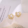 Pearl & 18K Gold-Plated Textured Heart Stud Earrings Cheap