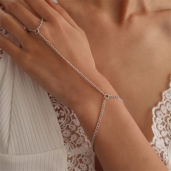 Silver-Plated Wrist-To-Ring Chain Bracelet Discount