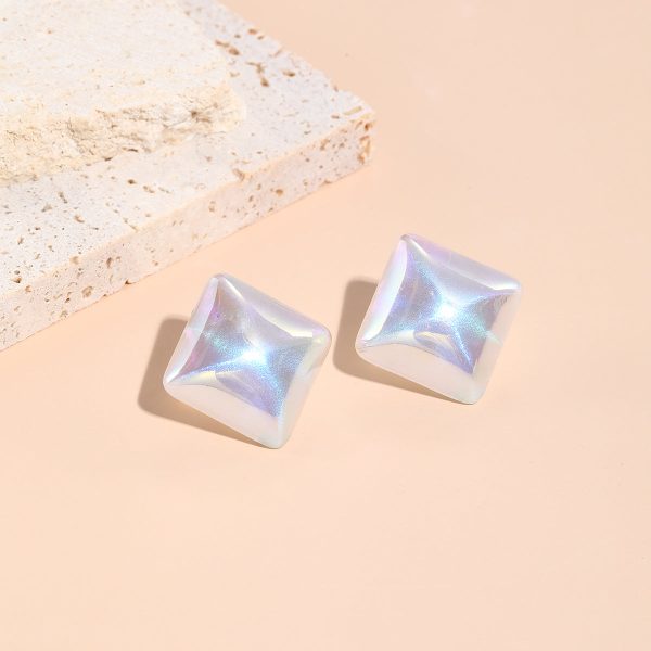 Pearl & Silver-Plated Rhombus Stud Earrings Hot on Sale