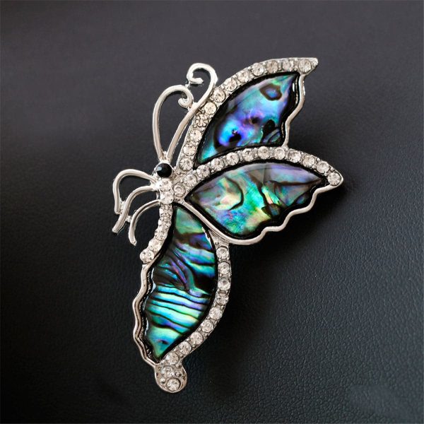 White Cubic Zirconia & Abalone Shell Butterfly Brooch Online now