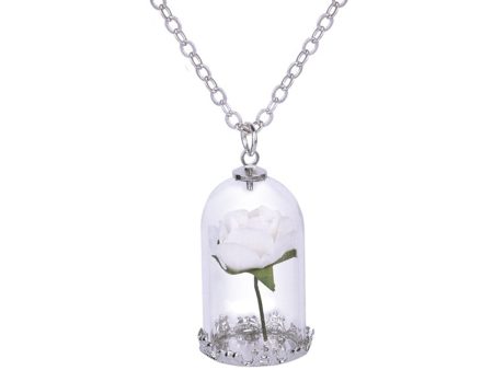 Silver-Plated & White Velvet Rose Pendant Necklace Sale