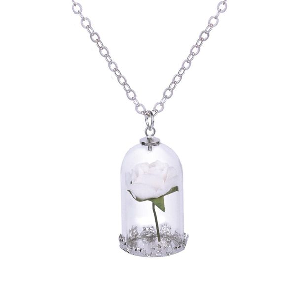 Silver-Plated & White Velvet Rose Pendant Necklace Sale