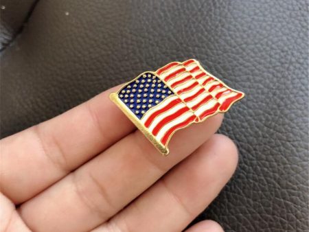 Red Enamel & 18K Gold-Plated American Flag Brooch Fashion