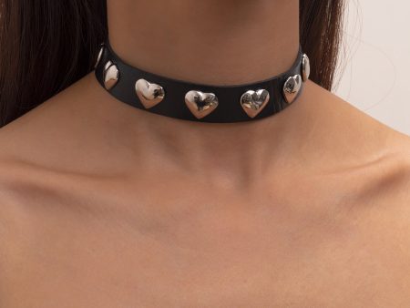 Black Polystyrene & Silver-Plated Heart Station Choker Necklace Online