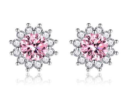 Pink Crystal & Cubic Zirconia Silver-Plated Flower Stud Earrings Online Hot Sale