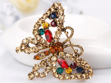 Red & Green Cubic Zirconia Butterfly Brooch Cheap