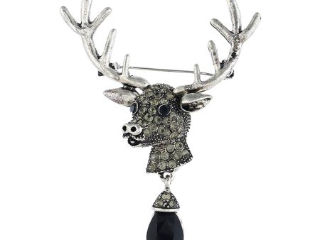 Black Crystal & Silver-Plated Cubic Zirconia-Accent Reindeer Brooch Online