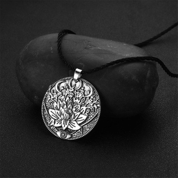 Silver-Plated Lotus Flower Engraved Pendant Necklace Online