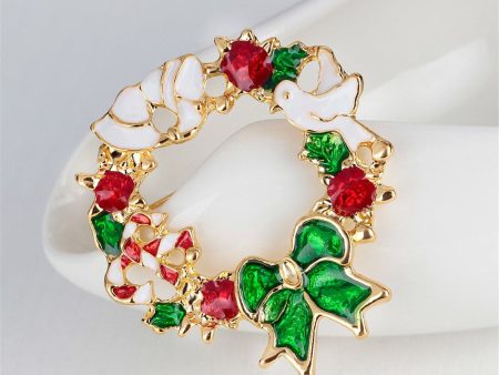 Red & 18K Gold-Plated Floral Bow Wreath Brooch For Cheap