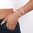 Light Pink Stripe Howlite  Happy  Beaded Stretch Bracelet Set Cheap